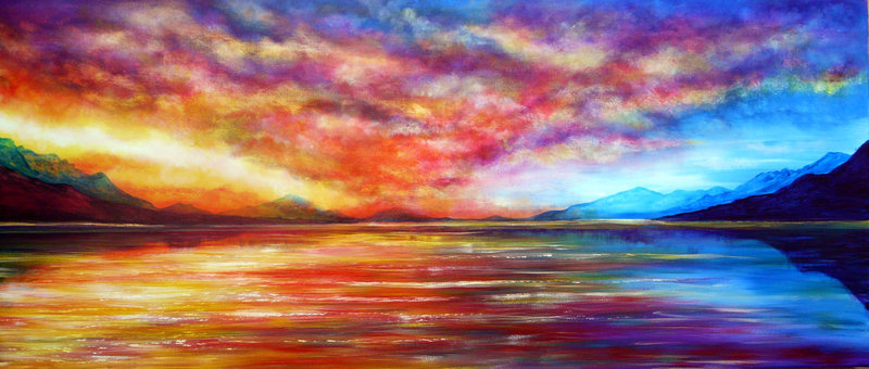 800x340 Painting Just Beyond The Sunset By Annmariebone - Beautiful Sunset Painting