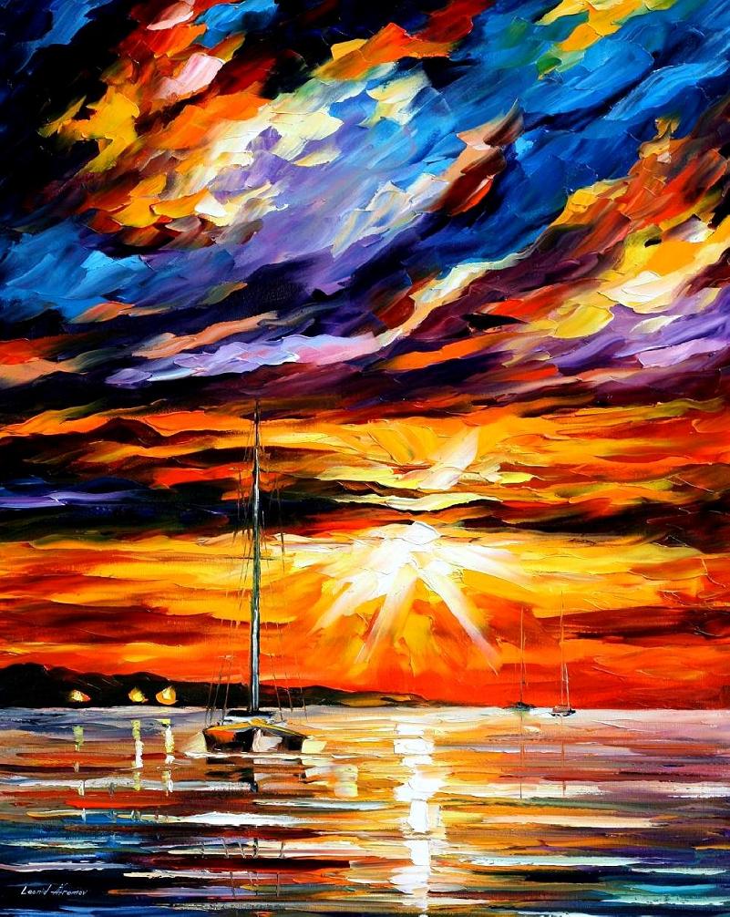 801x1006 Sunset Melody Palette Knife Oil Painting On Canvas By Leonid - Beautiful Sunset Painting