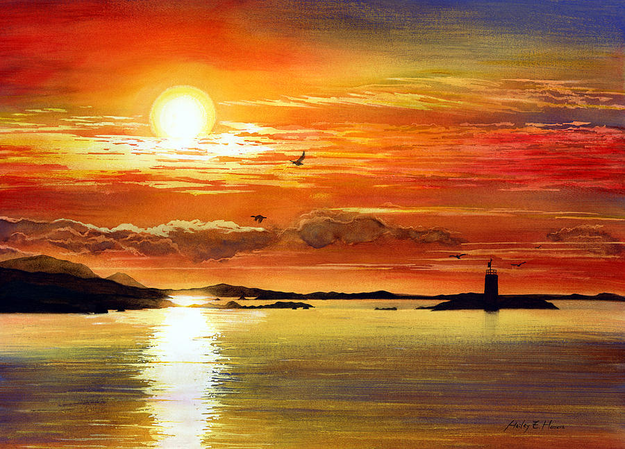 900x647 Sunset Lake Painting By Hailey E Herrera - Beautiful Sunset Painting