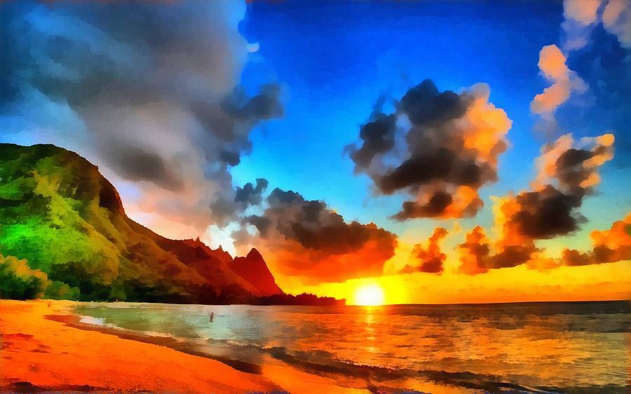 900x562 Beach Sunset Painting By Richard Wallace - Beautiful Sunset Painting