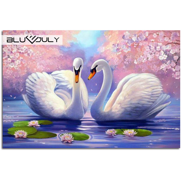 640x640 Diamond Mosaic Square Rhinestones Beautiful Swans Kits - Beautiful Swan Painting