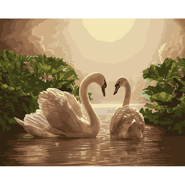 640x640 Hot Sale Beautiful Swan Diy Digital Paint Oil Painting Number - Beautiful Swan Painting