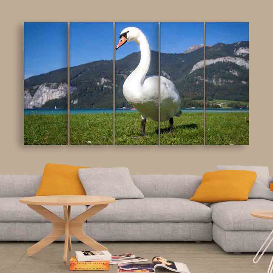 900x900 Multiple Frames Beautiful Swan Wall Painting (150cm X 76cm) - Beautiful Swan Painting