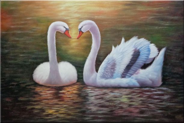 612x408 Pair Of Beautiful Swans Enjoying Their Time On Lake Oil Painting - Beautiful Swan Painting