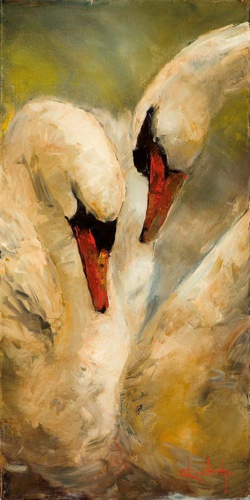 512x1024 This Painting, Intimacy By Stephen Shortridge, Is So Beautiful - Beautiful Swan Painting