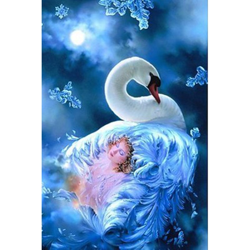 800x800 5d Diy Diamond Embroidery Animal Circle Beautiful Swan Amp Girl - Beautiful Swan Painting