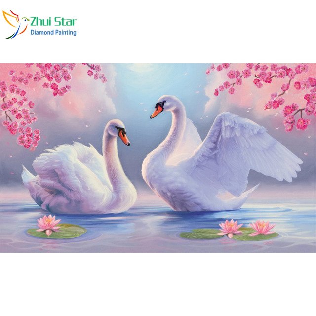 640x640 Zhui Star 5d Diy Diamond Embroidery Beautiful Swan Diamond - Beautiful Swan Painting