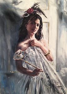 214x300 Rare Original Gordon King Look Of Mystery Beautiful Woman Girl - Beautiful Woman Oil Painting