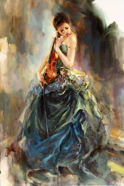 426x640 Online Shop Figurative Paintings Girls With Violin Beautiful Woman - Beautiful Woman Painting