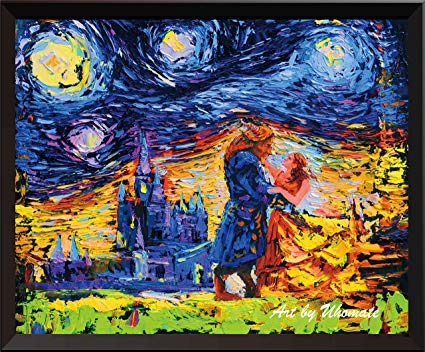 425x352 Uhomate Vincent Van Gogh Starry Night Posters Beauty - Beauty And The Beast Canvas Painting