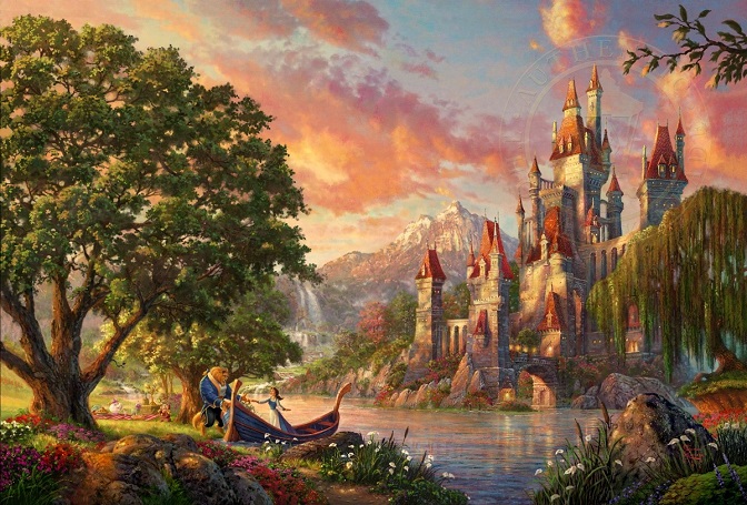672x455 Beauty And The Beast Ii Painting Thomas Kinkade Disney - Beauty And The Beast Painting