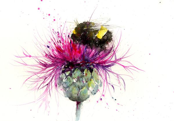 600x419 Limited Editon Print Of My Original Bumble Bee On A Thistle - Bee Painting