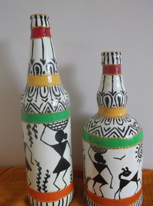 518x694 Warli Bottle - Beer Bottle Painting
