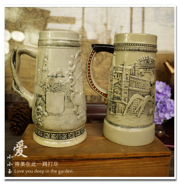 584x600 Ceramic German Beer Mug Castle Railway Station Hand Painted Mugs - Beer Mug Painting