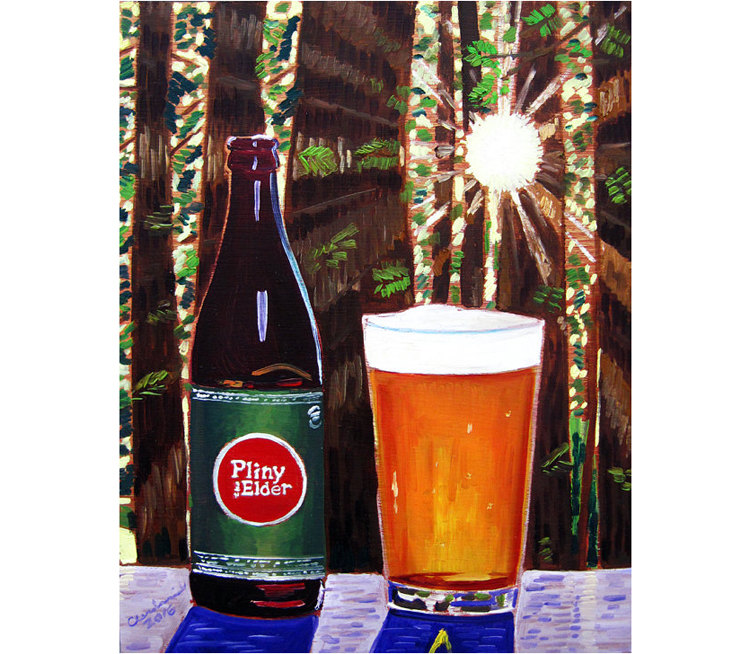 750x654 Pliny The Elder Ipa Beer Painting California Redwood Trees - Beer Painting
