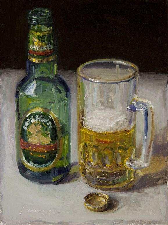 578x770 Wang Fine Art A Cup Of Beer, Small Oil Painting Original Daily - Beer Painting