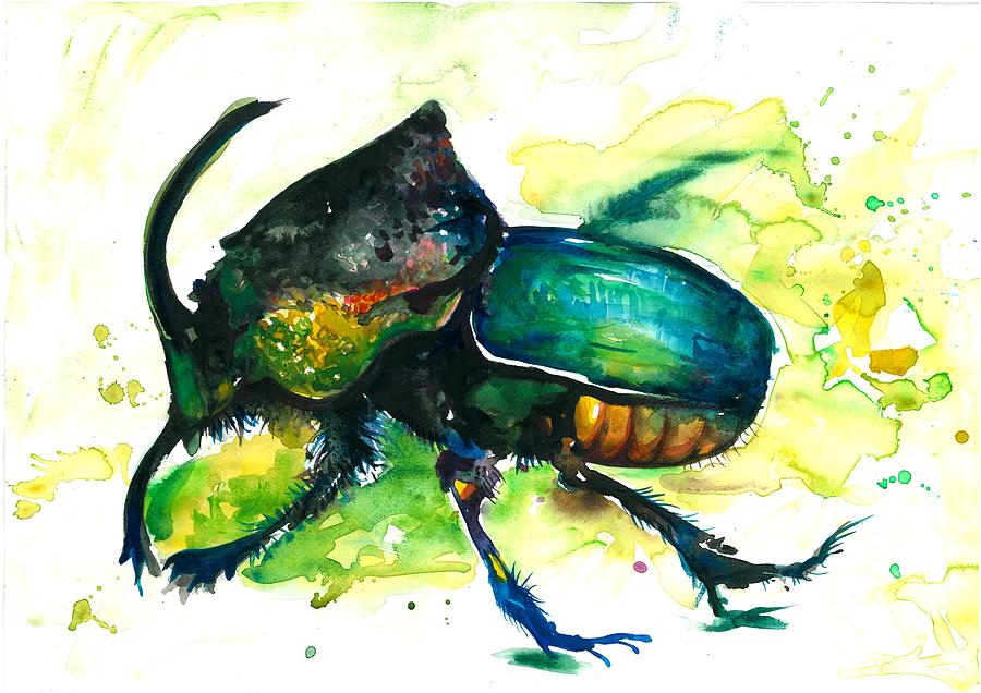 900x636 Xxl Format Scarab Rainbow Rhinoceros Beetle - Beetle Painting