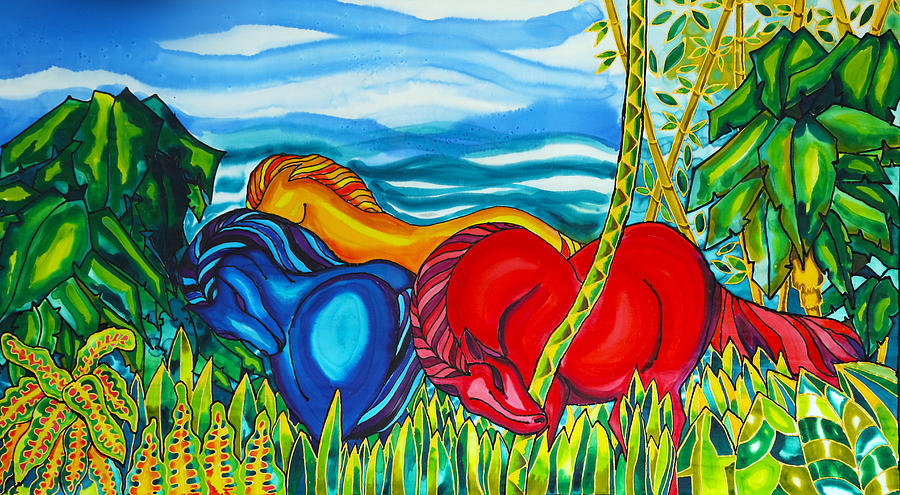 900x495 Blue Red And Yellow Horses On The Beach An Ode To Franz Marc Caye - Belize Painting