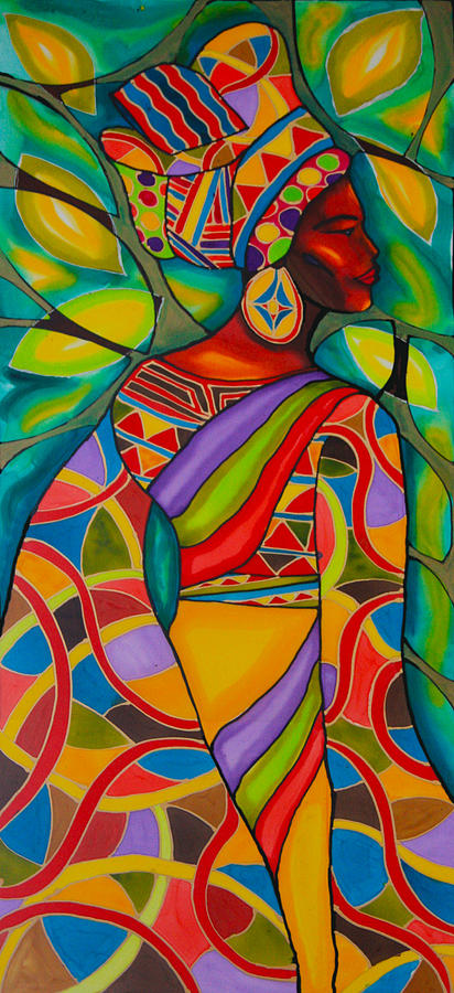 412x900 African Woman Caye Caulker Belize Painting By Lee Vanderwalker - Belize Painting