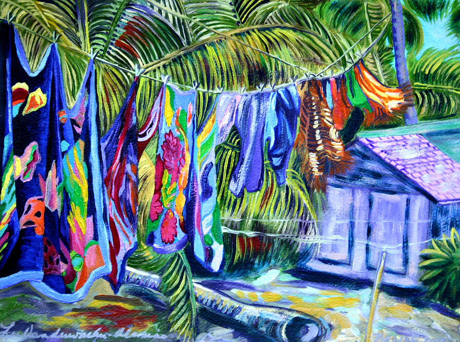 900x670 Laundry Day At Pepes Caye Caulker Belize Photograph By Lee - Belize Painting