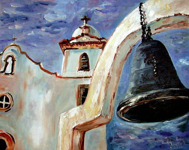 650x516 Spanish Mission Bell Oil Painting By Ginette Calla By Ginette Callaway - Bell Painting
