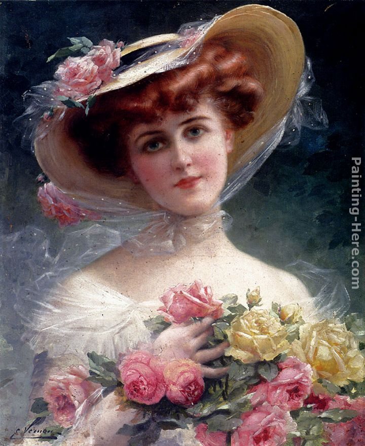 720x881 Emile Vernon La Belle Aux Fleurs Painting Best Paintings For Sale - Belle Painting