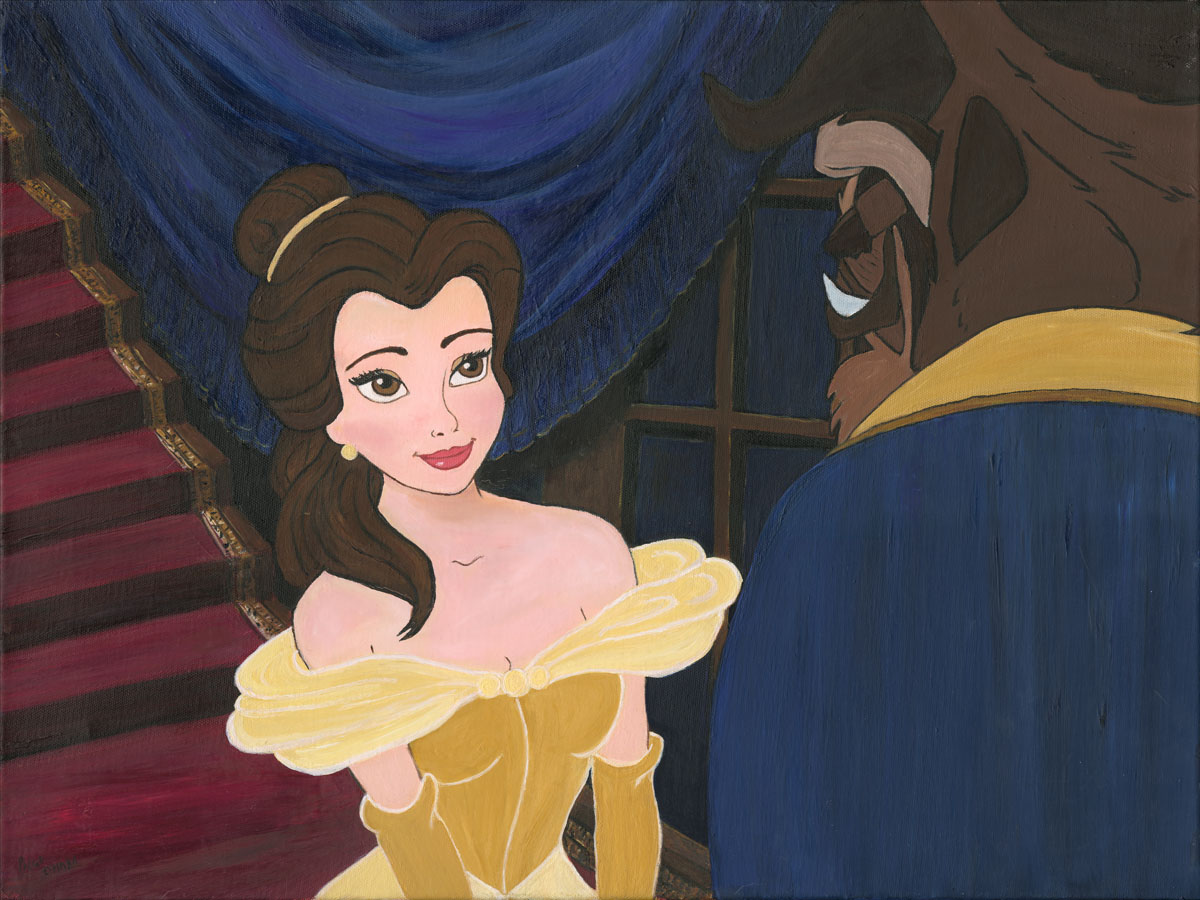 1200x900 First Date Belle And Beast Embellished Giclee On Canvas By Paige O - Belle Painting Disney