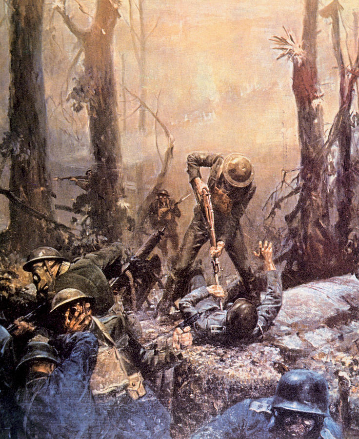 736x900 World War I, American Marines In The Photograph By Everett - Belleau Wood Painting