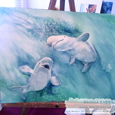 380x380 Beluga Whales Watercolor Painting By Dotty Reiman - Beluga Whale Painting