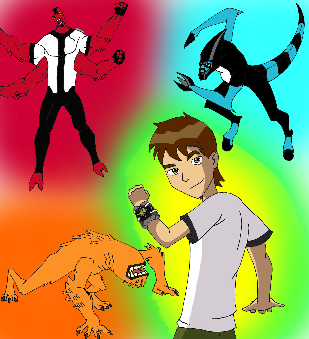 1280x1401 Ben, Xlr8, Four Arms, Wildmutt By Avatarraptor - Ben 10 Painting