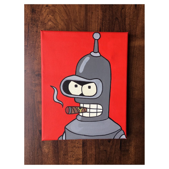 570x570 Cigar Smoking Angry Bender Hand Painted Painting - Bender Painting