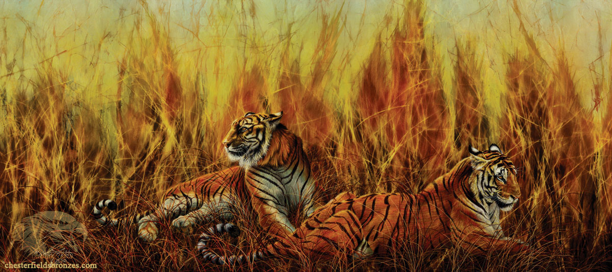 1200x534 Solitary Hunter Leopard Wildlife Art Painting - Bengal Tiger Painting