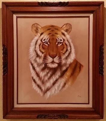 353x400 Vintage Large Framed Bengal Tiger Painting Signed Rex 27 14 X 31 - Bengal Tiger Painting