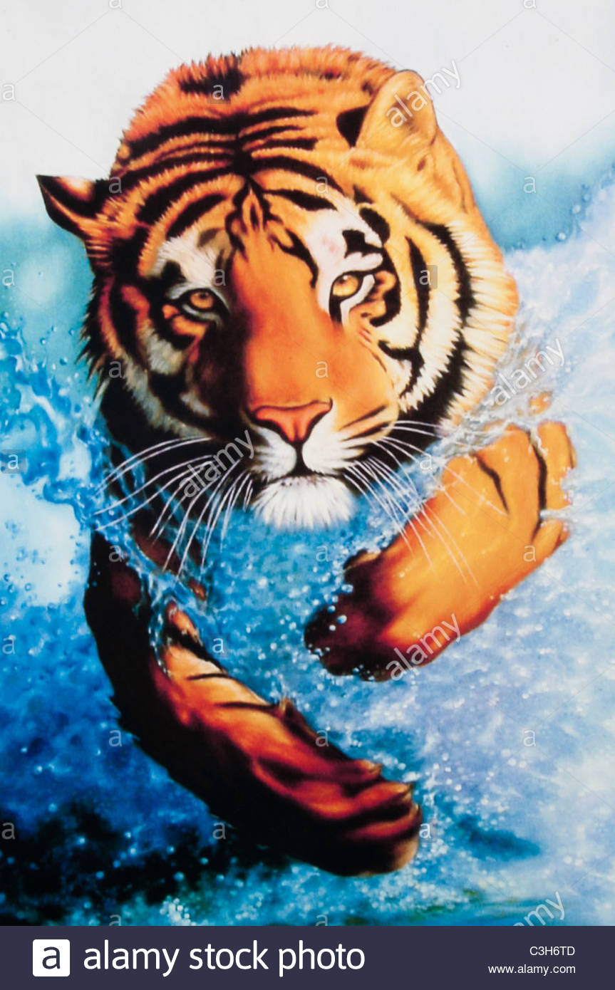 863x1390 Bengal Tiger Running On Beach - Bengal Tiger Painting
