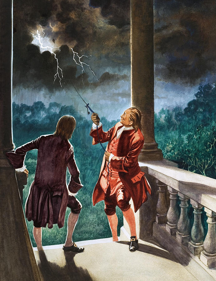 691x900 Benjamin Franklin Proves That Lightning Is Electricity Painting By - Benjamin Franklin Painting