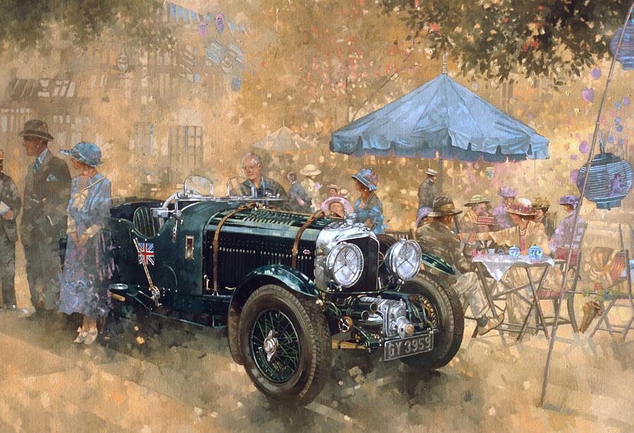 900x614 Garden Party With The Bentley Painting By Peter Miller - Bentley Painting