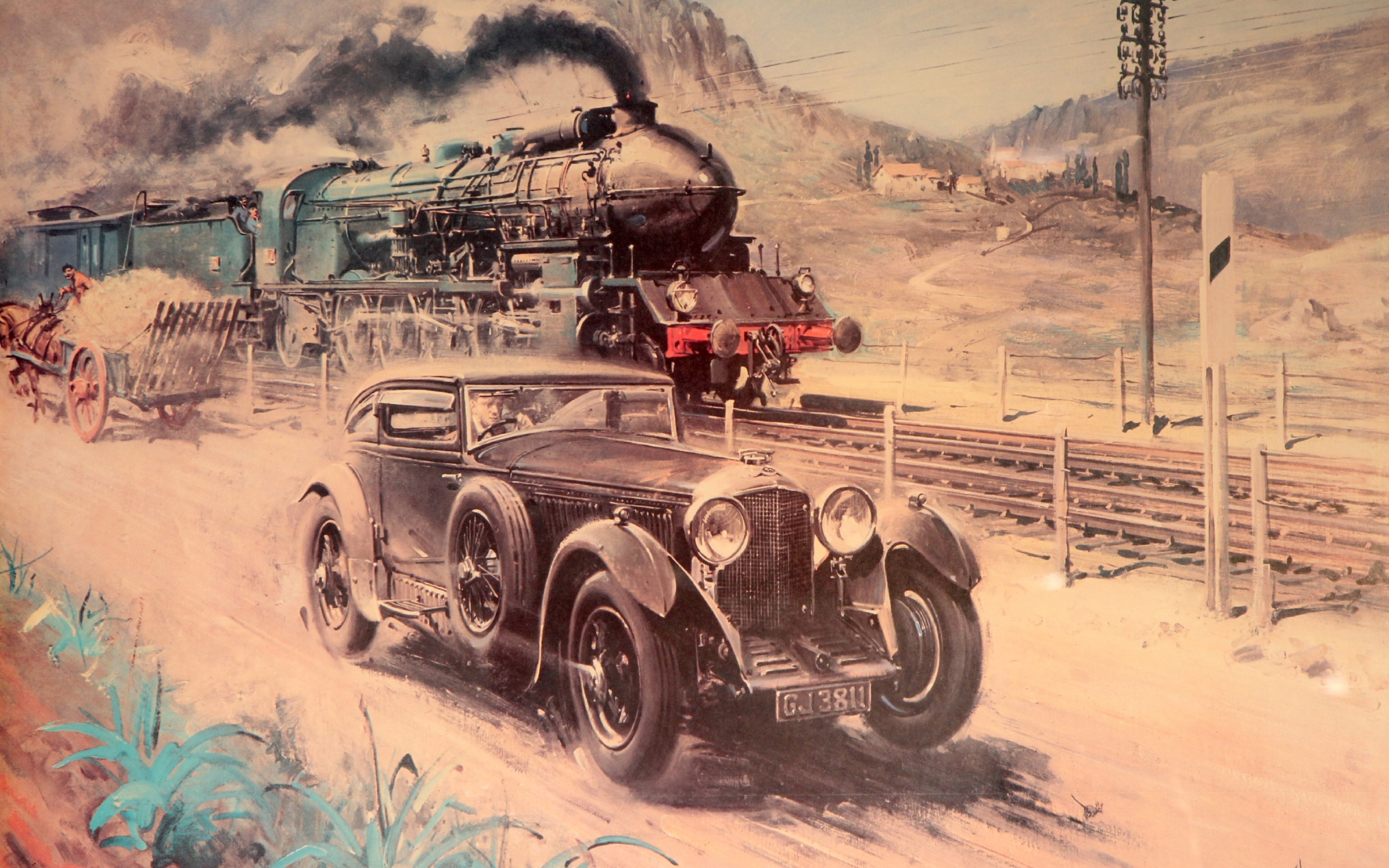 3840x2400 Wallpaper Bentley Locomotive Terence Cuneo Trains Cars 3840x2400 - Bentley Painting