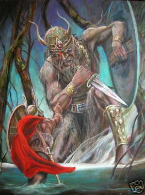 299x400 Beowulf And Grendel By Leon Goodman - Beowulf Painting