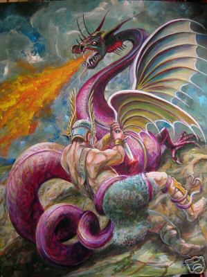 299x400 Beowulf And The Dragon By Leon Goodman - Beowulf Painting