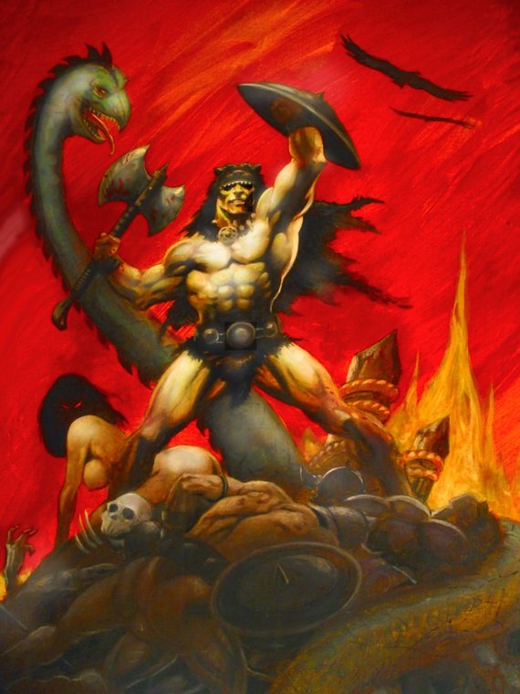 570x760 Conan Beowulf The Berserker Fantasy Art Oil Painting 16x20 - Beowulf Painting