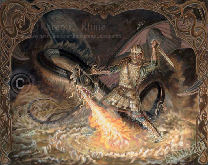 720x570 Painting Of Beowulf Fighting The Dragon Beowulf - Beowulf Painting