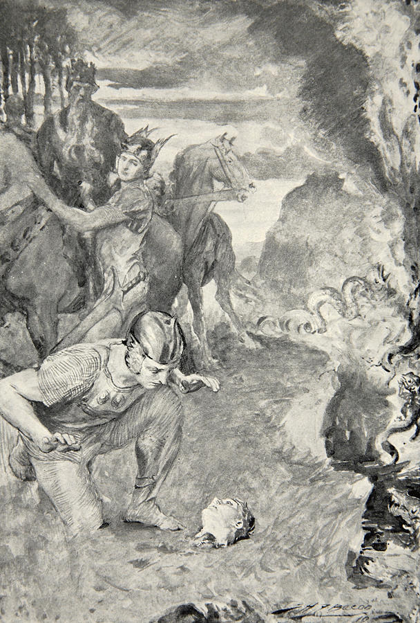 608x900 Beowulf Finds The Head Of Aschere Drawing By John Henry Frederick - Beowulf Painting