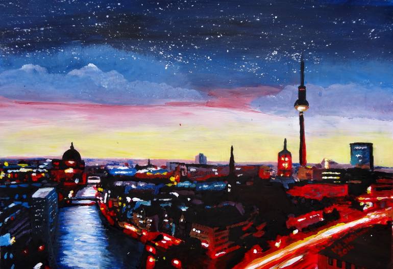 770x528 Saatchi Art Gloomy Skyline Of Berlin Germany Painting By M Bleichner - Berlin Painting