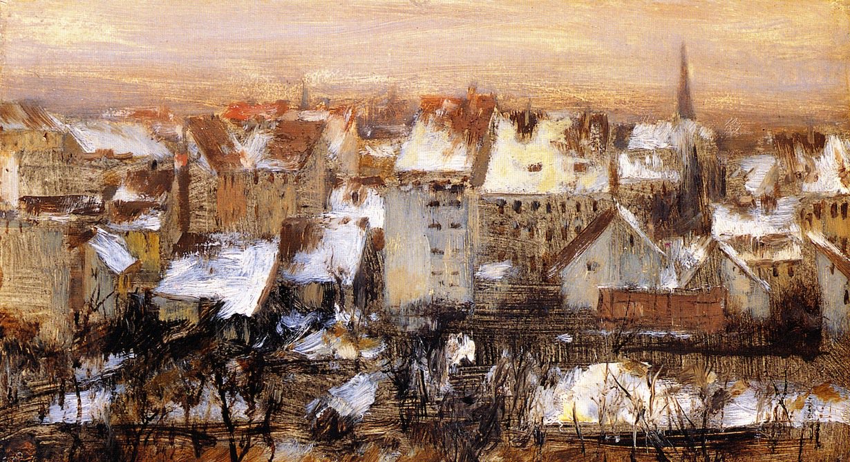 1230x669 Back Yards In The Snow Berlin Painting Adolph Von Menzel Oil - Berlin Painting
