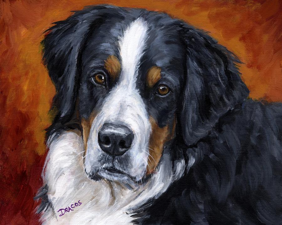 900x719 Bernese Mountain Dog On Rust Painting By Dottie Dracos - Bernese Mountain Dog Painting