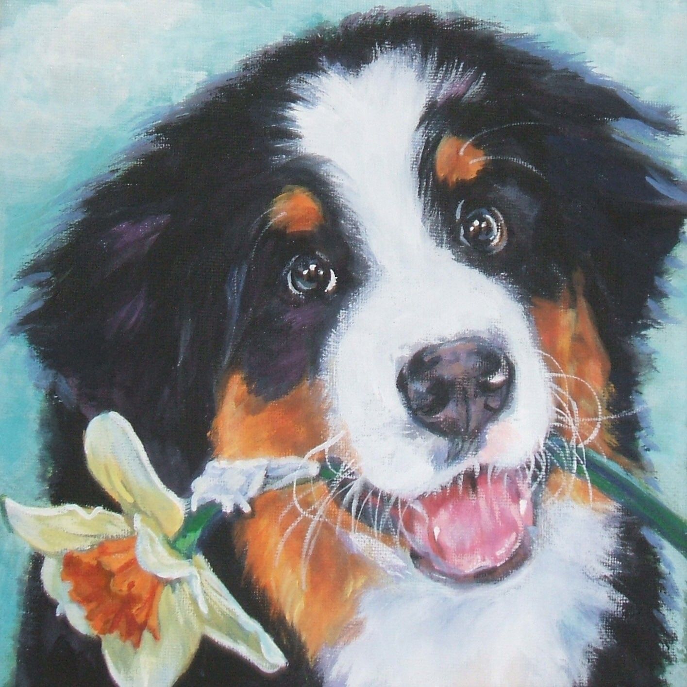 1415x1415 Bernese Mountain Dog Art Print Canvas Print Of La By Thedoglover - Bernese Mountain Dog Painting