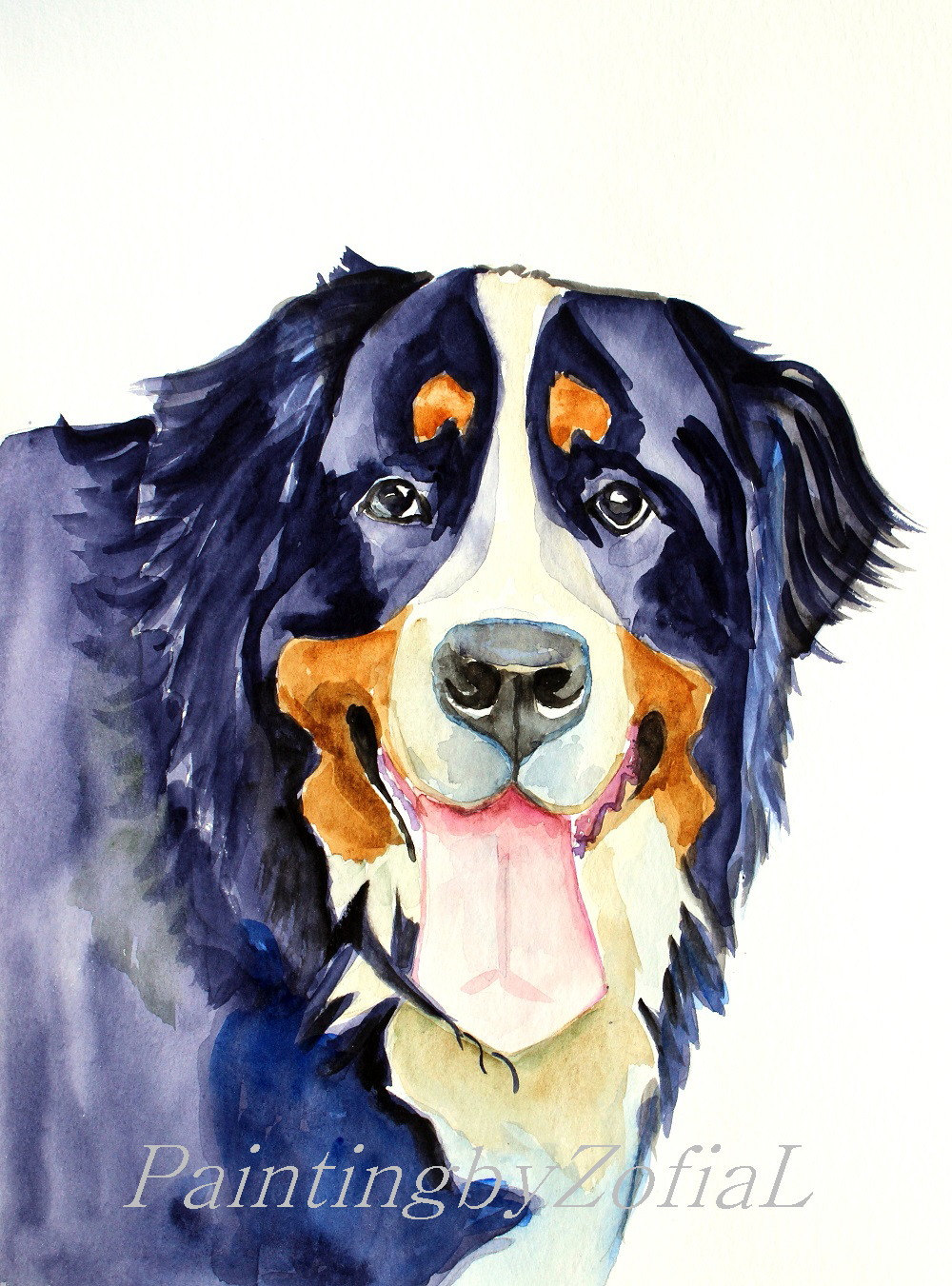 1000x1351 Bernese Mountain Dog Original Watercolor Painting Dog Painting - Bernese Mountain Dog Painting