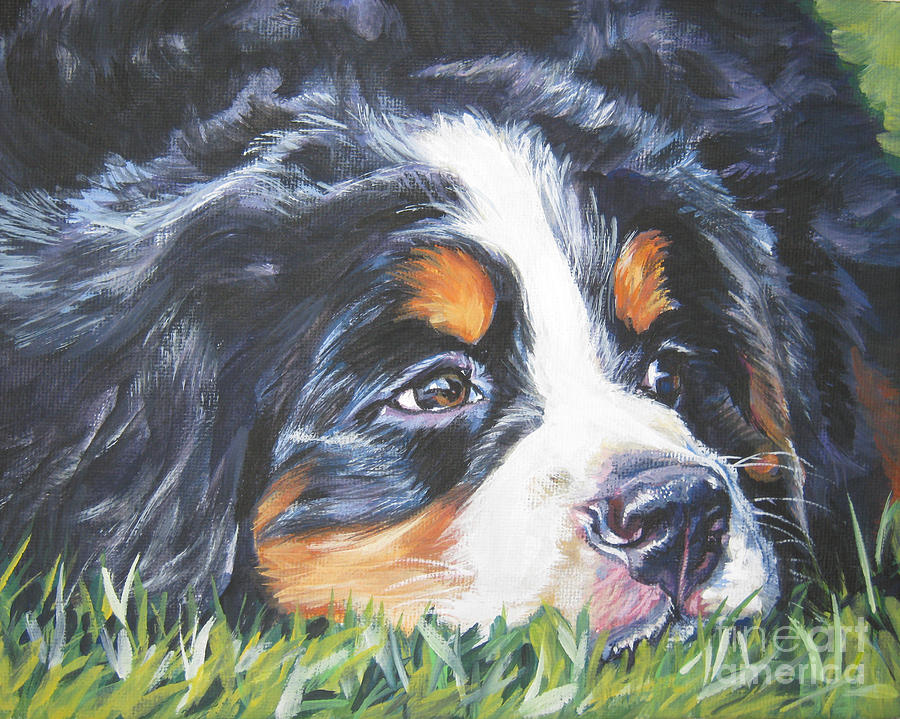 900x719 Bernese Mountain Dog In Grass Painting By Lee Ann Shepard - Bernese Mountain Dog Painting