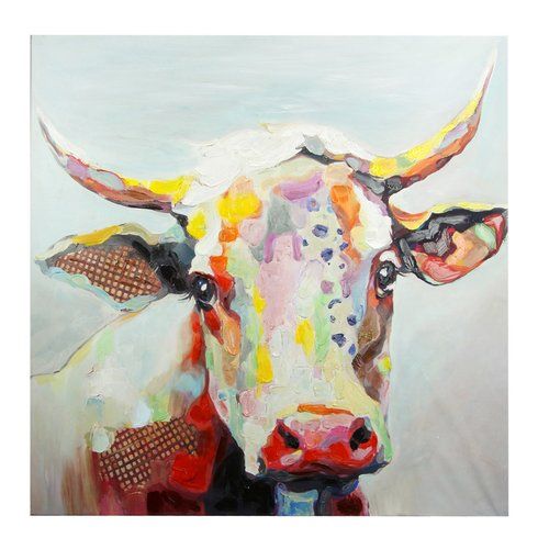 490x490 Colorful Bessie The Cow Painting Print Painting Prints, Cow - Bessie The Cow Painting