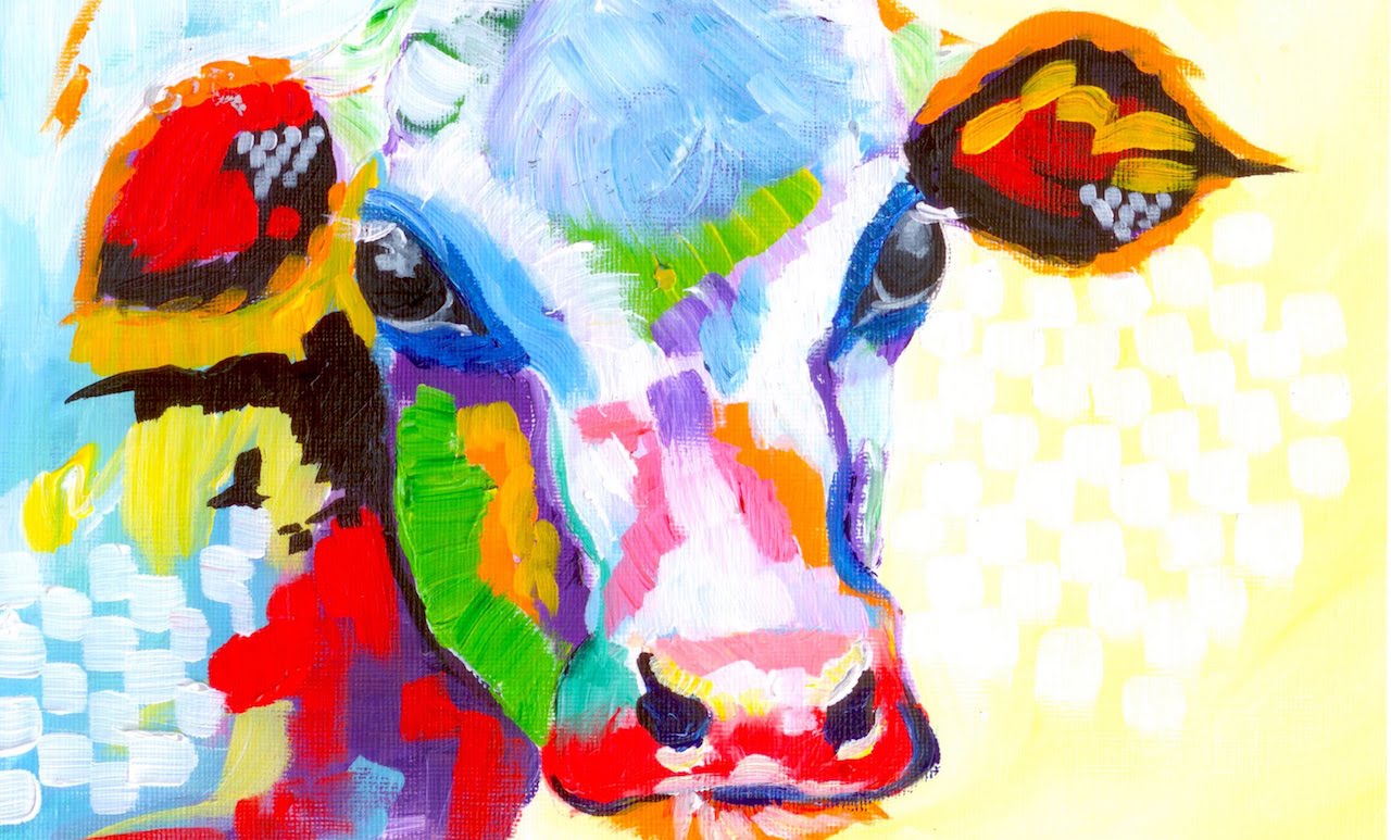 1280x773 Colorful Cow Painting Acrylic Tutorial Beginner Abstract - Bessie The Cow Painting